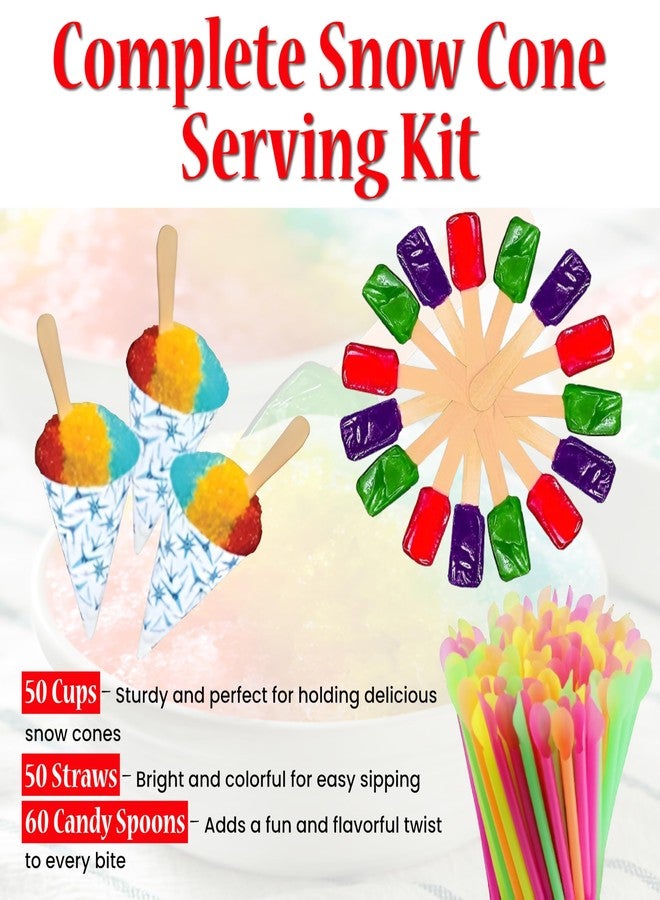 بيرفيكت ستيكس مجموعة أكواب مخروط الثلج من بيرفكت ستيكس مع ملاعق حلوى، 50 كوبًا، 50 ماصة، و60 ملعقة حلوى - Image 2